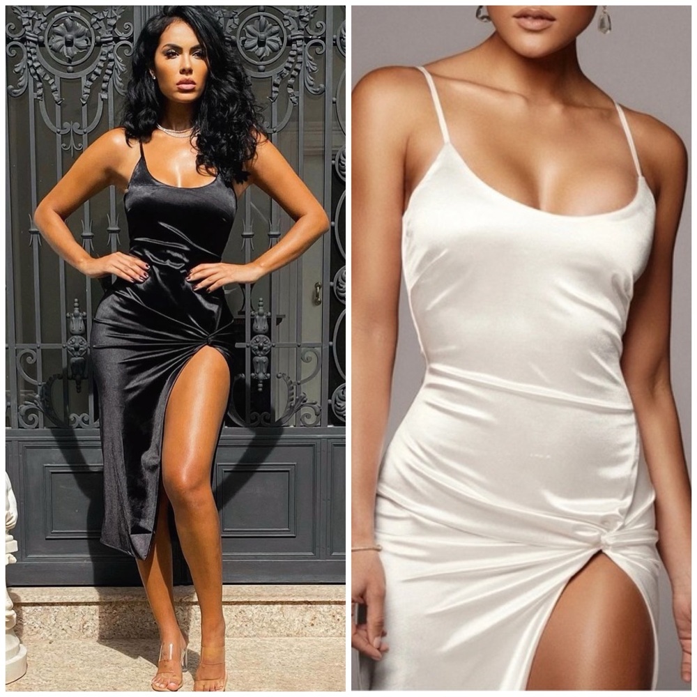 NEW Sexy Satin High Slit Strappy Sheath Dress